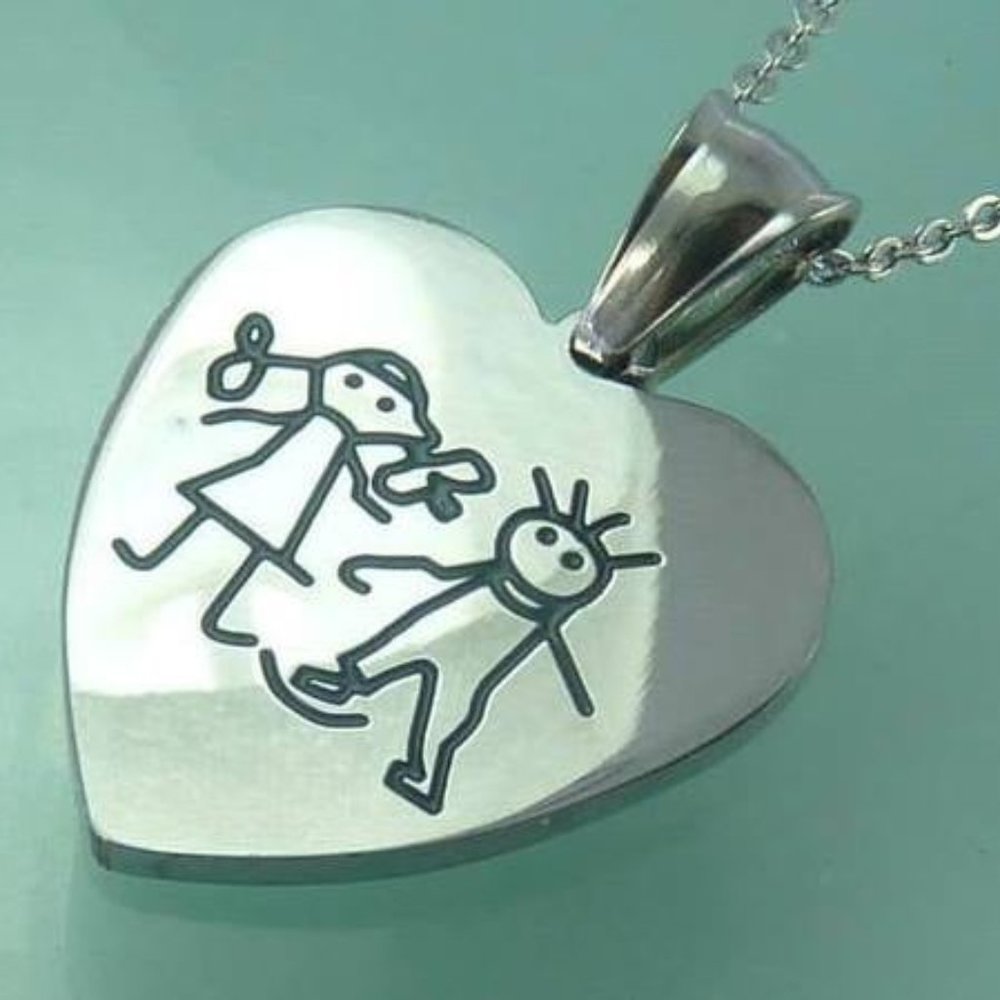 Artisan Made Mothers Stainless Steel Necklace with a little girl and boy